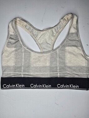 Calvin Klein Modern Cotton Unlined Wireless Sports Bra, Plaid/Grey, Size Small